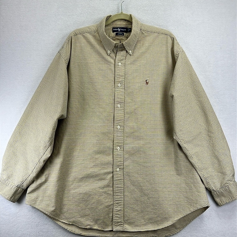 Ralph Lauren Blake Men’s Dress Shirt Sz XXL Yellow/ Blue/White 100% Cotton NWOT